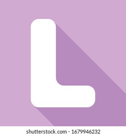 Letter L sign design template element. White Icon with long shadow at purple background. Illustration.