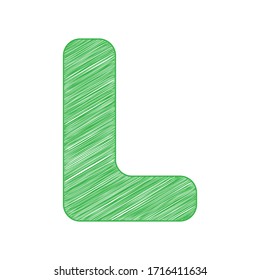 Letter L sign design template element. Green scribble Icon with solid contour on white background. Illustration.