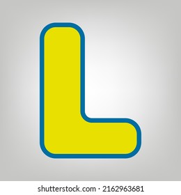 Letter L sign design template element. Icon in colors of Ukraine flag (yellow, blue) at gray Background. Illustration.