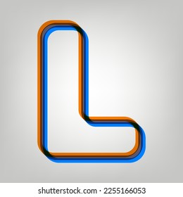 Letter L sign design template element. Stroked Icon in orange, azure and old lavender Colors at gray Background. Illustration.
