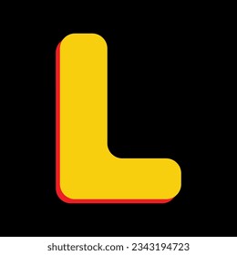 Letter L sign design template element. 3D Extruded Yellow Icon with Red Sides a Black background. Illustration.