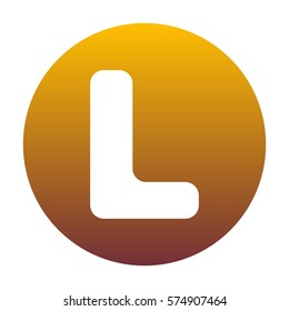 Letter L sign design template element. White icon in circle with golden gradient as background. Isolated.
