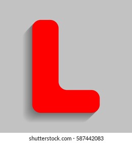Letter L sign design template element. Vector. Red icon with soft shadow on gray background.