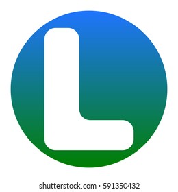 Letter L sign design template element. Vector. White icon in bluish circle on white background. Isolated.