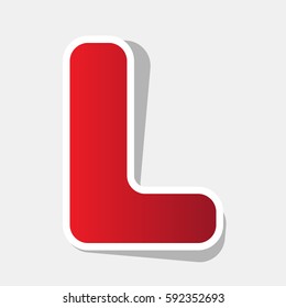 Letter L sign design template element. Vector. New year reddish icon with outside stroke and gray shadow on light gray background.