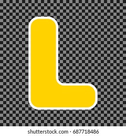 Letter L sign design template element. Vector. Yellow icon with white contour on dark transparent background.