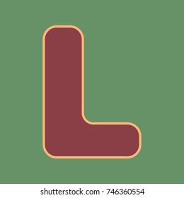 Letter L sign design template element. Vector. Cordovan icon and mellow apricot halo with light khaki filled space at russian green background.