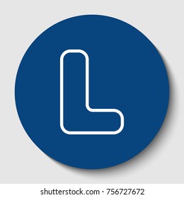 Letter L sign design template element. Vector. White contour icon in dark cerulean circle at white background. Isolated.