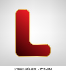 Letter L sign design template element. Vector. Red icon on gold sticker at light gray background.