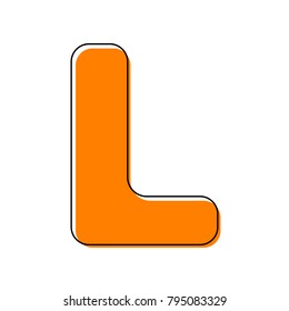 Letter L sign design template element. Vector. Black line icon with shifted flat orange filled icon on white background. Isolated.