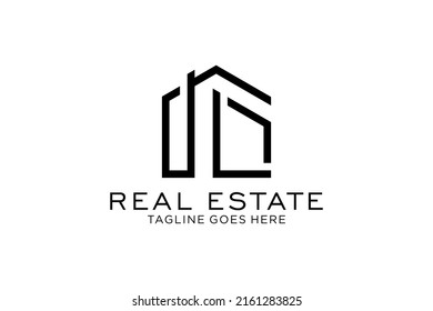 Letter L Simple modern building architecture logo design with line art skyscraper