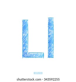 letter L sketch blue on white background