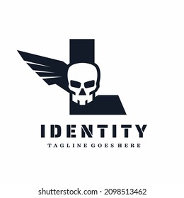 Letter L Skull Wings Logo Design