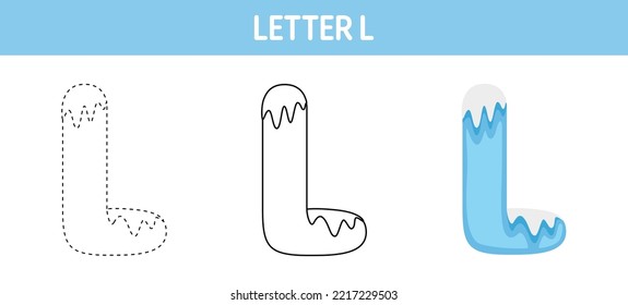 Letter L Snow tracing and coloring worksheet for kids
