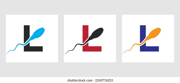 Plantilla de logotipo de celda de letra L esperma. Sperm Bank Medical Symbol