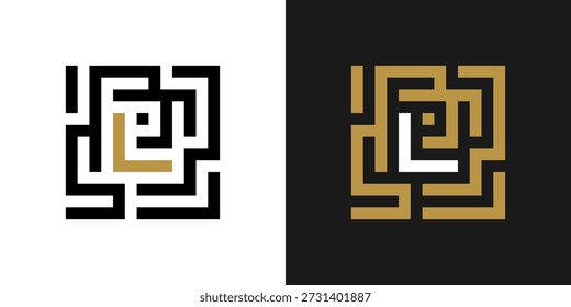 Buchstabe L mit quadratischem Labyrinthkonzept