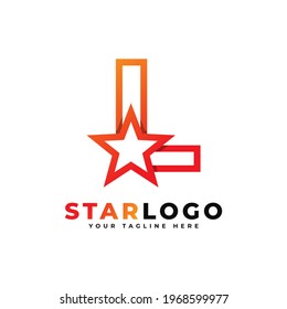 Letter L star logo Linear Style, Orange Color. Usable for Winner, Award and Premium Logos.
