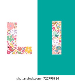 The letter L, Summer floral ABC element in vector