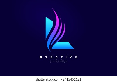 Letter L Swoosh Alphabet Logo Design with creative Swoosh shapes in blue pink colors for Personal or Business Vector Vector Illustration.