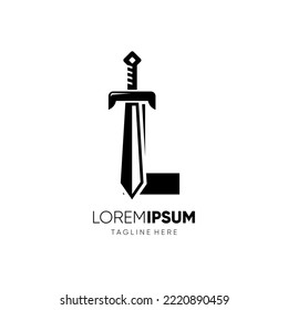 Ilustración de emblema gráfico del vector de diseño del logotipo de la espada L Ilustración