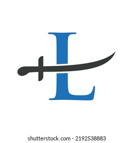 Letter L Swords Logo Vector Template. Swords Icon For Protection and Privacy Symbol
