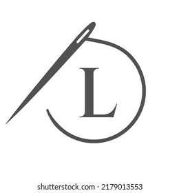 Letter L Tailor Logo, Needle and Thread Logotype for Garment, Embroider, Textile, Fashion, Cloth, Fabric