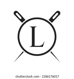 Letter L Tailor Logo, Needle and Thread Combination for Embroider, Textile, Fashion, Cloth, Fabric Template