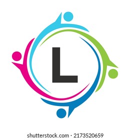 Letter L Teamwork Logo Unite Symbol. Charity Sign Community Health Care Union Logotype