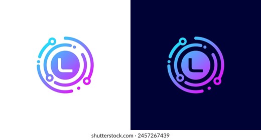 letter L technology logo with circle circuit line style for digital, data, connection