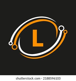 Letter L Technology Logo Combine with Technology Cable Vector Template