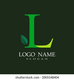 
letter L theme logo with a combination of leaves, nature theme, green