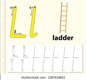 Letter L tracing alphabet worksheets illustration