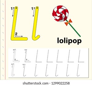 Letter L tracing alphabet worksheets illustration