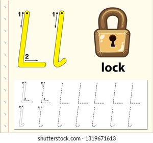 Letter L tracing alphabet worksheets illustration