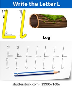 Letter L tracing alphabet worksheets illustration