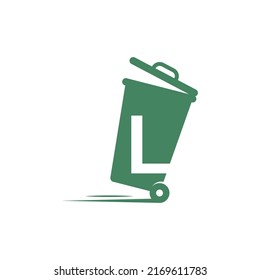 Letter L in the trash bin icon illustration template vector