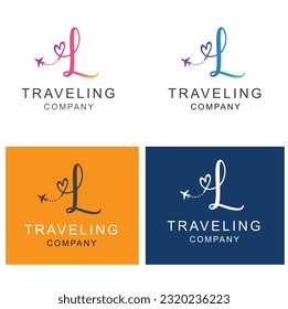 Letter L, travel logo design with a small plane.