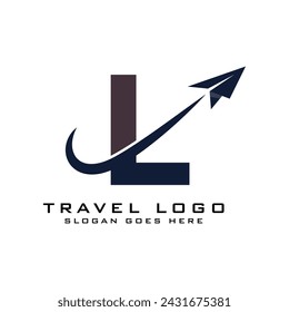 Letter L Travel Logo icon Design with plane graphic element for travel agency logo design