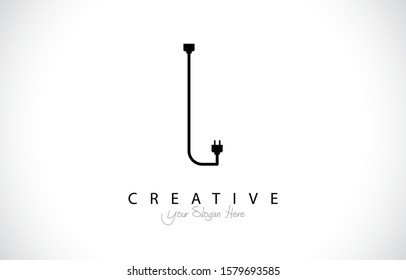 Letter L Tropical Design Logo Concept. Creative Icon Logo with Wire Plug and Socket Vector Illustration.