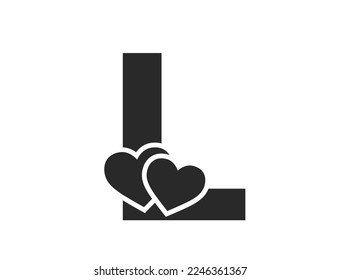 letter l with two hearts. creative romantic initial letter for valentine's day design. valentine and love symbol. isolated vector image in simple style