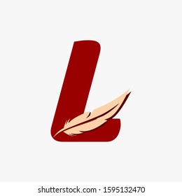 Letter L with typography with feather