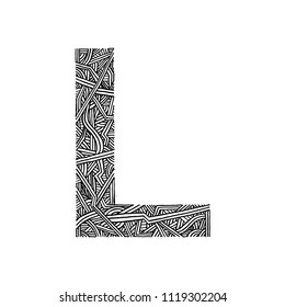 Letter "L" Typography, Hand drawn Illustration, Isolated Vector