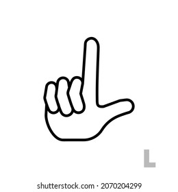 Letter L Universal And Handicapped Hand Alphabet Letter. Simple Clear Linear Letter L, Hand Language. Learning The Alphabet, Non-verbal Deaf-mute Communication, Expressive Gestures Vector.