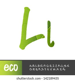 Letter L, Uppercase And Lowercase Variants. Green leaf textured alphabet, vector.