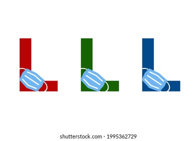 Letra L usar máscara facial. Muy adecuado en campaña para la lucha contra el coronavirus. También para icono, símbolo, logotipo y muchos más.