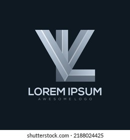 Letter L V Logo-Vorlage in silberfarbener Farbe