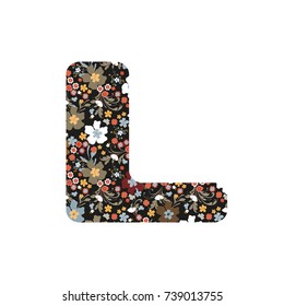 Letter L. Vector flowery font. Decorative floral design. 