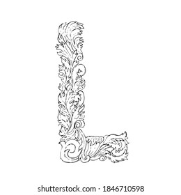 Letra L, monograma dibujado a mano vectorial