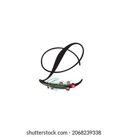 Letra L ilustración de feriado vectorial con ramas de árbol y conos. Alfabeto floral feliz navidad. Las iniciales del monograma son perfectas para tarjeta de saludo, logotipo, afiche. Aislado sobre fondo blanco 