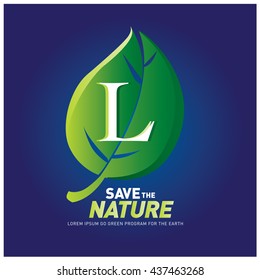 Letter L vector logo and icon save the nature. Go green poster design. Ecology campaign publication